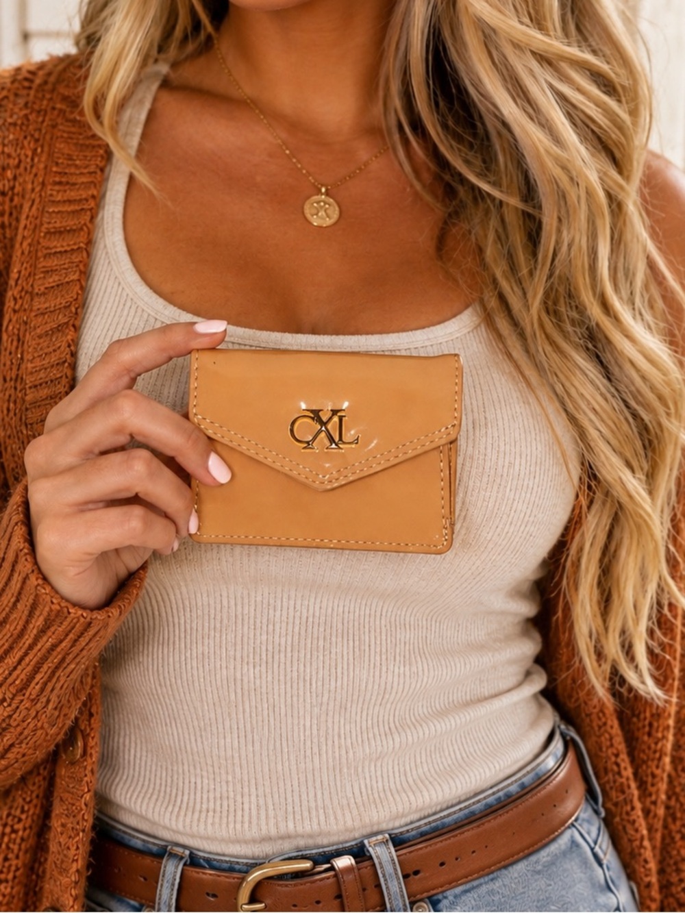 CXL by Christian Lacroix Patent Card Holder Wallet – Latte 🤎✨